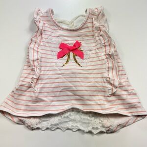 Gigil White and Pink Striped Bow Back Ruffle Trim Top Baby Girl's 12M